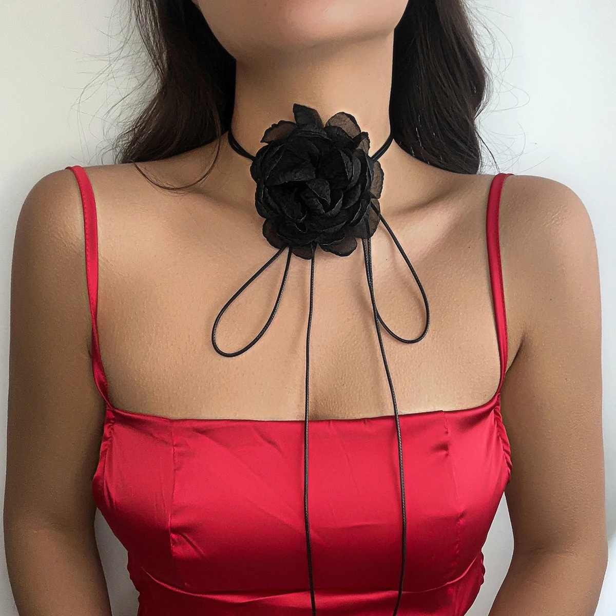 Exagerado Elegante Big Rose Flower Clavícula Cadeia para Mulheres, Kpop, Sexy, Romântico, Corda Ajustável, Gargantilha, Y2K Acessórios