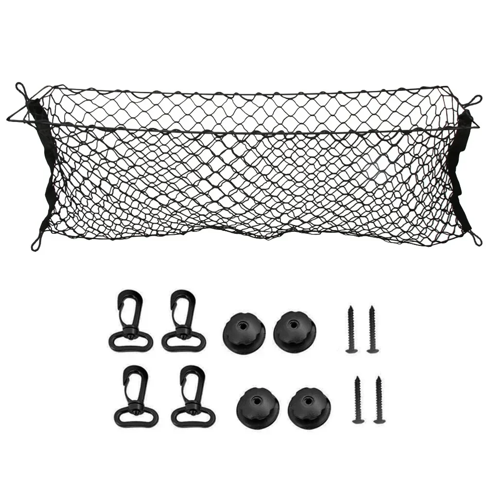 Auto Trunk Rear Cargo Luggage Nylon Mesh Elastic Storage 90x30CM/40x110CM Net Holder With 4 Plastic Hooks Pockets image 2