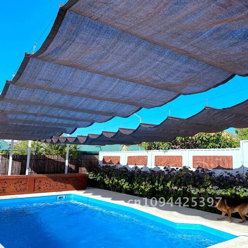 Thicken Anti-UV HDPE Fabric Pergola Retractable Wave Sun Shade Net Terrace Balcony Sliding Canopy Swimming Pool Sun Cover