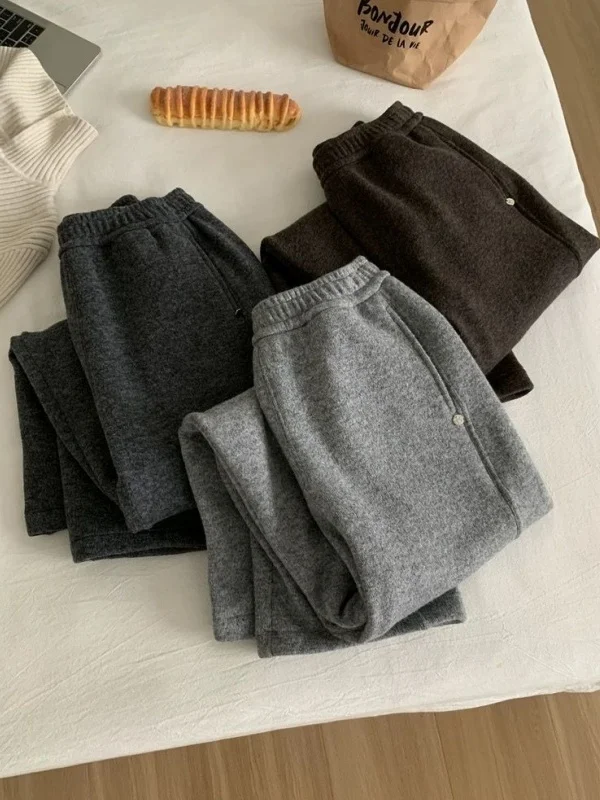 

plus Size Thickened Fleece Straight Leg Pants Men Women Autumn Winter New Lazy Style Warm Grandmother Pants Casual Trousers