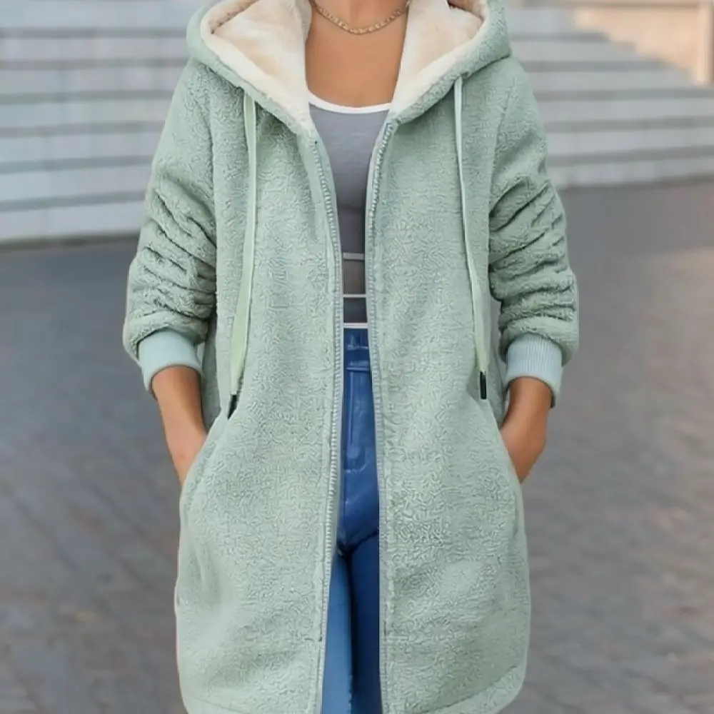 Womens Winter Thick Fleece Zip Up Hoodie Embroidery Letter Sweatshirt Casual Long Sleeve Warm Loose Outerwear Top