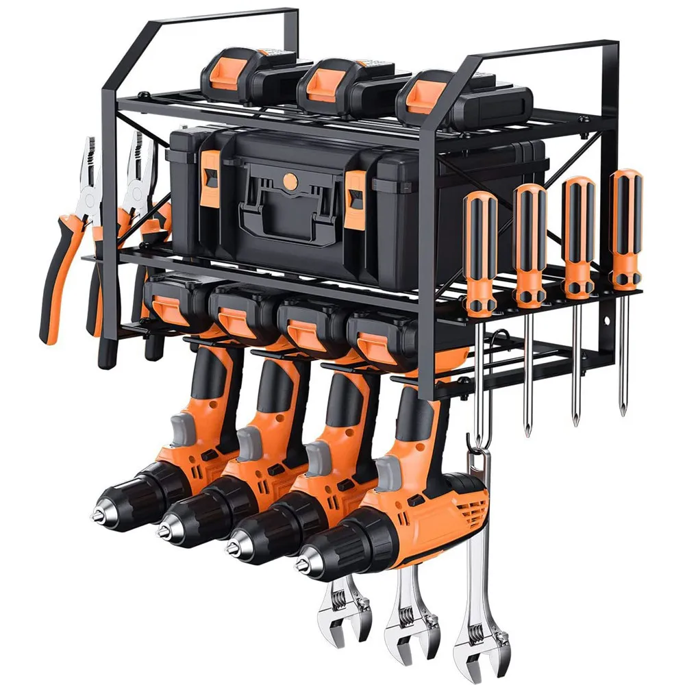 Power Tool Rack Electric Drill Holder Wall Mount Organizer Wrench Tool Workshop Screwdriver Power Tool Storage Shelf Accessories