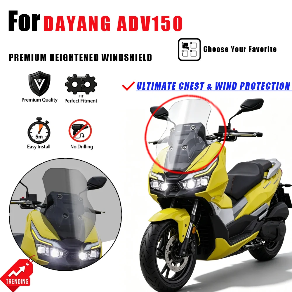 Para-brisa Elevado DAYANG ADV150 para Motocicleta, Defletor Frontal, Protetor de Peito, Acessórios para Moto, Cúpula