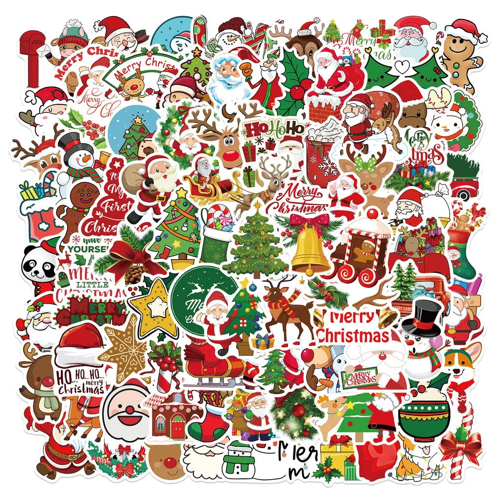 Christmas Holiday Vintage Style Stickers 100pcs Festive Printed Decals for Journal Collage and Gift Box Embellishment