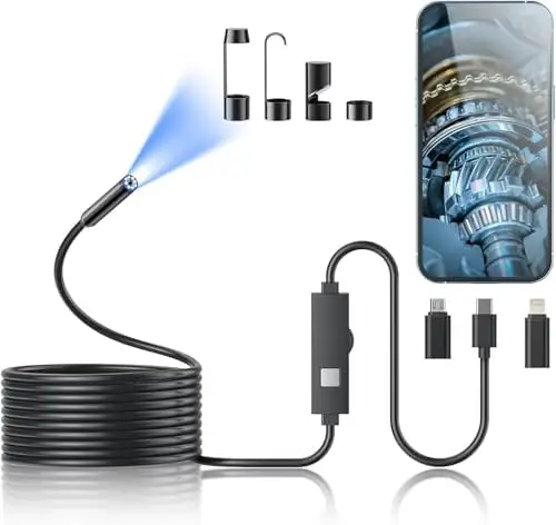 

1920P HD Endoscope Camera with 8 LED Lights, 16.4ft Semi-Rigid Borescope for iOS/Android