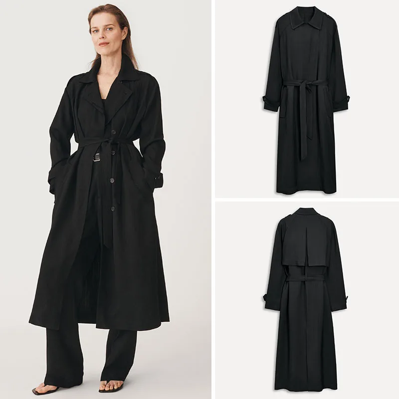 

Свободное длинное женское пальто Sve ZA2025, осеннее новое пальто с застежкой на талии, уличная одежда для похудения, модная и удобная