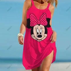 Disney Minnie Mickey Girls Dresses Summer European and American New Style Women's Printed Skirts Sleeveless Sling Pleated Dress