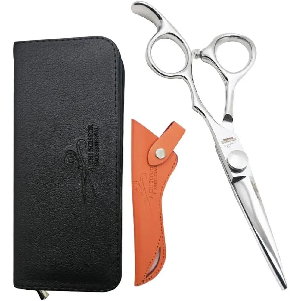 

6 Professional Hair Cutting Shears - Japanese 440C Cobalt Steel Scissors with Ergonomic Handle - Leather Case, Oil & Cloth Hairc