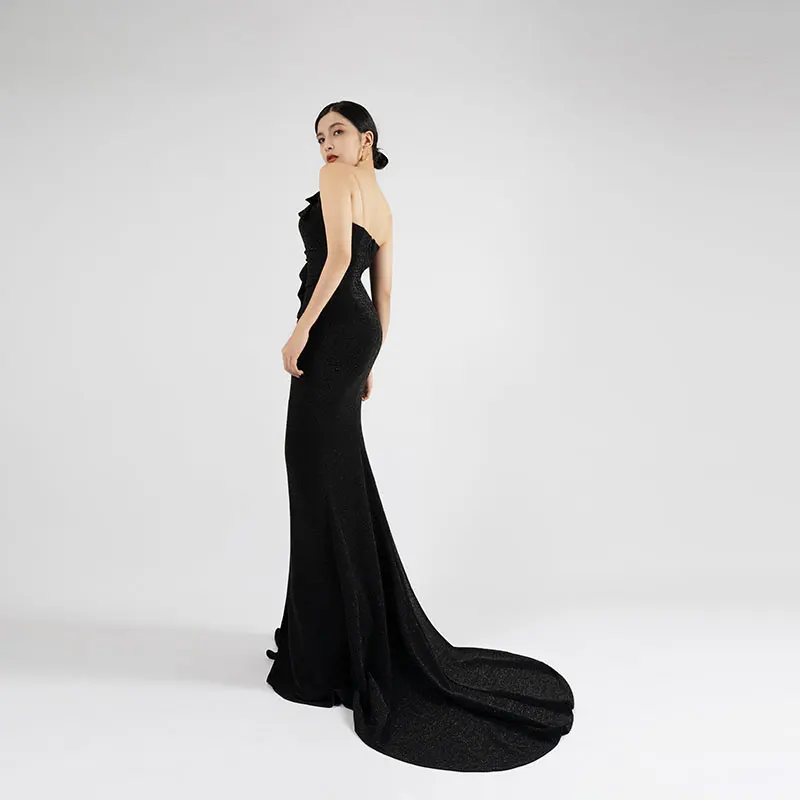 Baisha-vestido de noche personalizado sin tirantes para mujer, falda larga negra, elegante, para fiesta, 2024, H1261