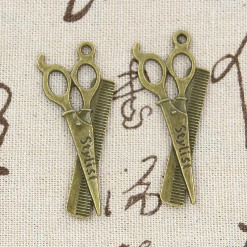 5pcs Charms Barber Scissor Comb Stylist 24x53mm Antique Bronze Silver Color Plated Pendants Making DIY Handmade Tibetan Jewelry