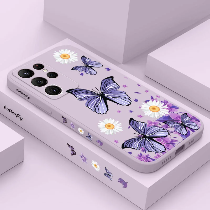Etui na telefon Purple Butterflies do Samsung Galaxy S25 S24 S23 S22 S21 S20 Ultra Plus FE Note 20 ultra 10 9 Plus Cover