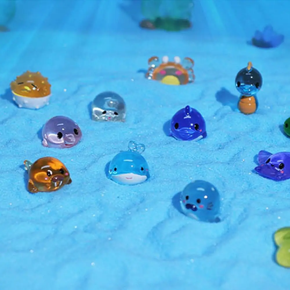 Cartoon Luminous Ocean Animal Ornament Cute Resin Crafts Ocean Animal Miniature Figurines DIY Mini