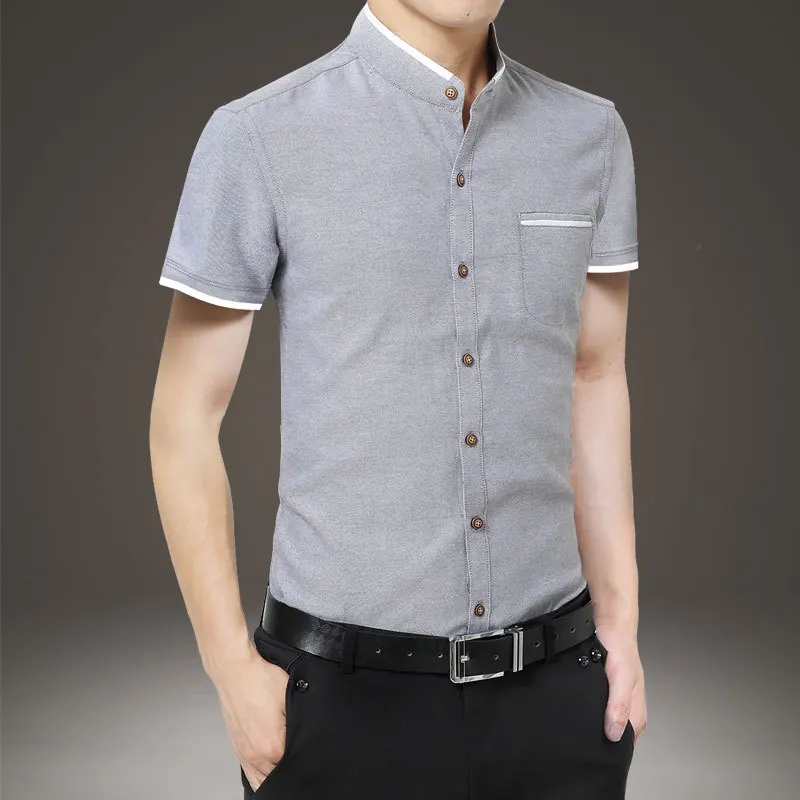 

Fashion for Stand Men Shirt Casual Male Short Sleeve Dress Shirt Summer Mens Slim Fit Shirt Chemise Homme Gray Men's Shirts