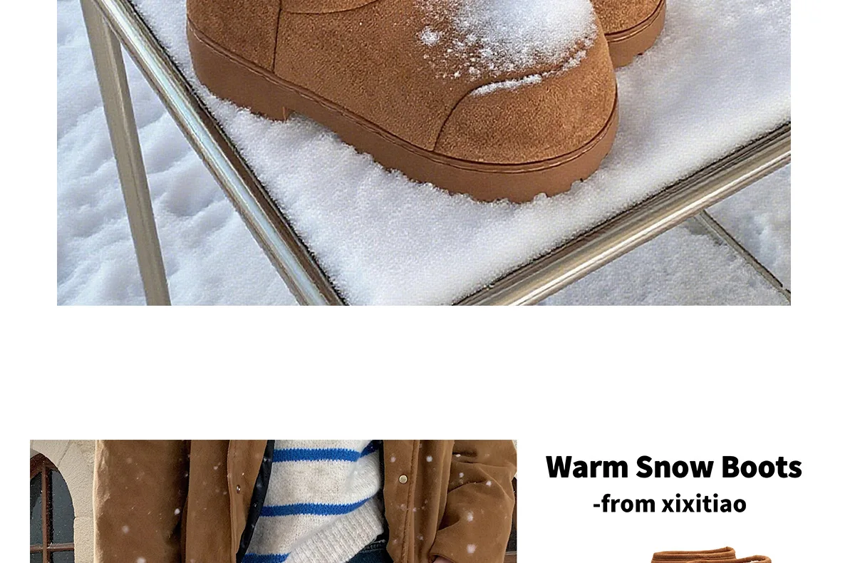 Neue Damen-Schneestiefel mit niedrigem Absatz, Markenschuhe, Winter-Knöchelstiefel zum Überziehen, warme Plüschschuhe für Damen, luxuriöse Damenmode, breite Stiefeletten – Detail 13