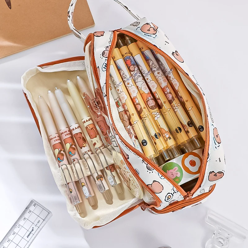 Capibala Pen Bag High Appearance Transparent Pen Bag Large Capacity Anti Dirt Stationery Box Multi functional Storage Bag 1pc