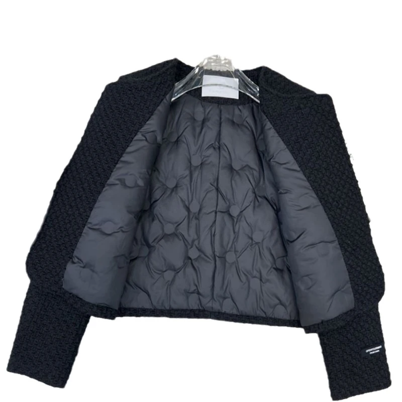 مبطن القطن الداخلية بطانة صف مزدوج زر المرأة سترة قصيرة الخريف الشتاء الساخن بيع الموسم السترات النسائية الأنيقة #5