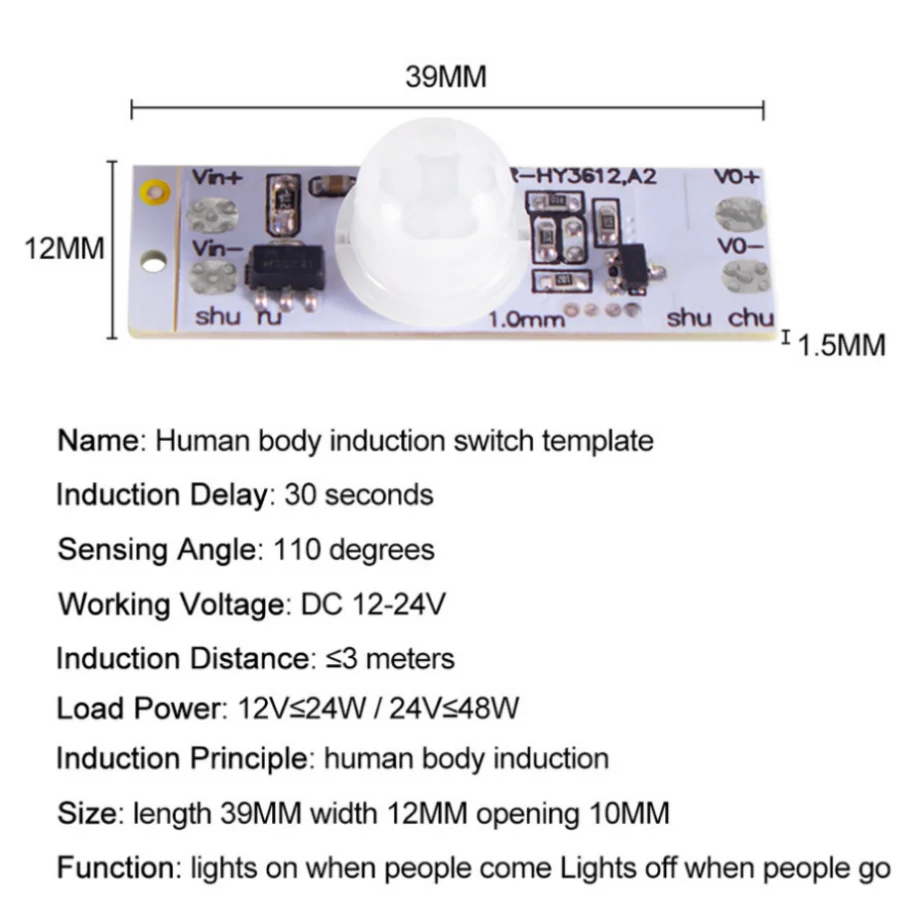 PaaMaa Módulo de interruptor de Sensor de movimiento PIR de techo, inducción infrarroja 3A, Detector de cuerpo, interruptor de controlador, cc 12V