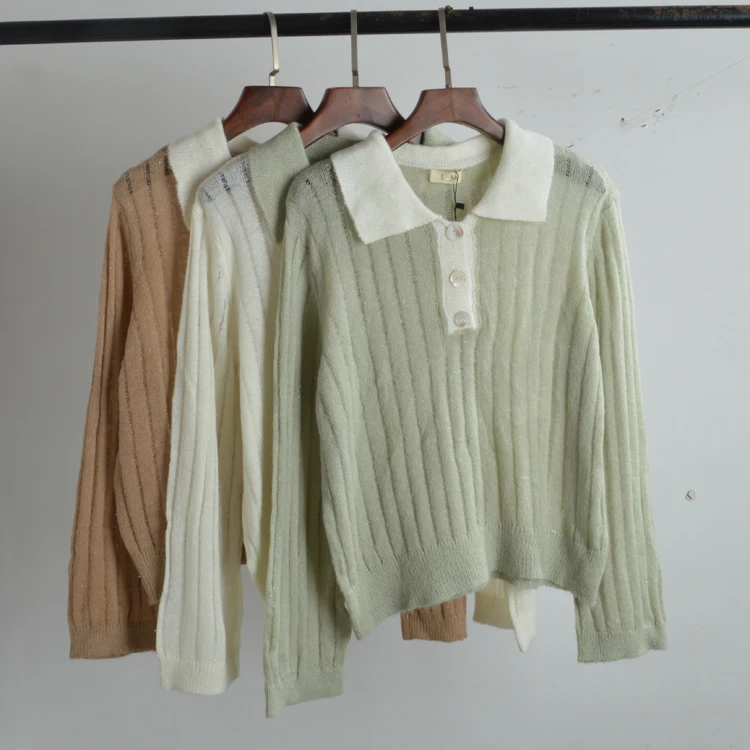 

Autumn New Women's Knitted Long Sve Collar Sweater Comfortable Lazy Sle Faionable Casual Commute Sle Pure Color