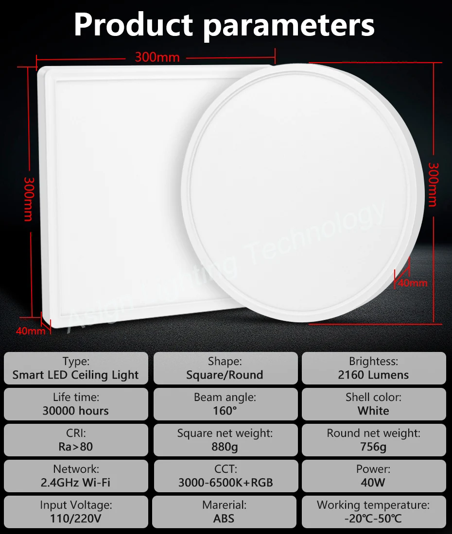 Luz LED de techo inteligente para decoración del hogar, lámpara de techo ultradelgada con WiFi, regulable, RGB, 40W, Control remoto por aplicación Smart Life, Tuya