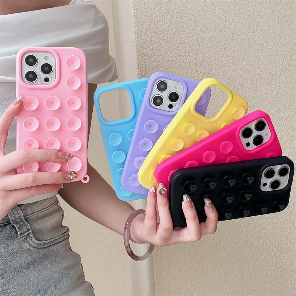 

Suction Cup Soft Silicone Phone Case For iPhone 16 17 Pro Max 13 14 11 12 15 Pro Max Plus Anti-Slip Shockproof Candy Color Cover