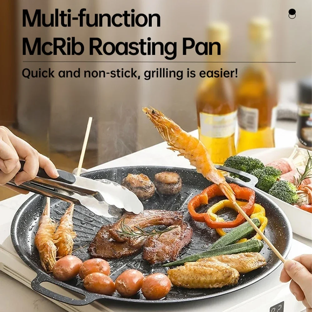 34CM Outdoor BBQ Grill Pan Non Stick Baking Tray Korean Barbecue Roastig Grill Plate Camping Pot Frying Pan Kitchen Cookware