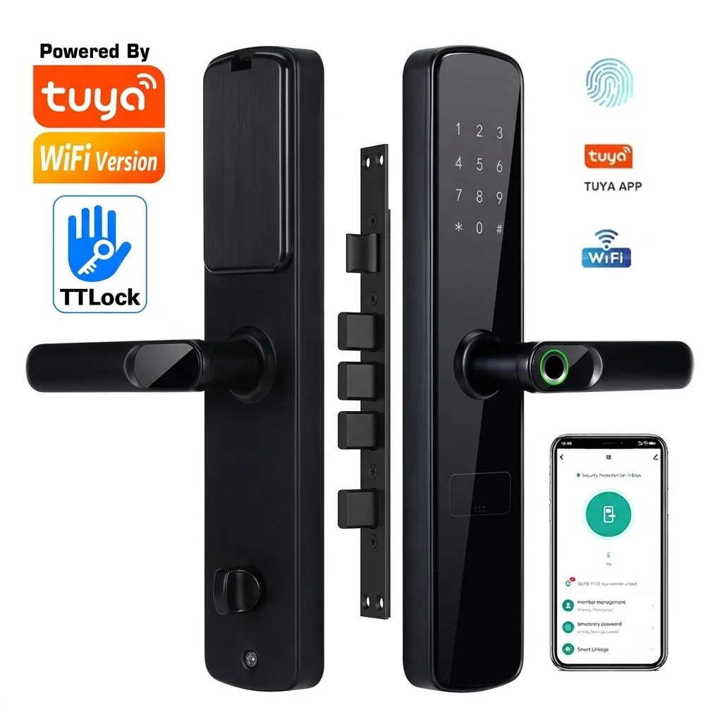 Waterproof Tuya WiFi Biometrics Handle Lock Password RFID Card Unlock 6068 Mortise TTlock Smart Fingerprint Door Lock for Front
