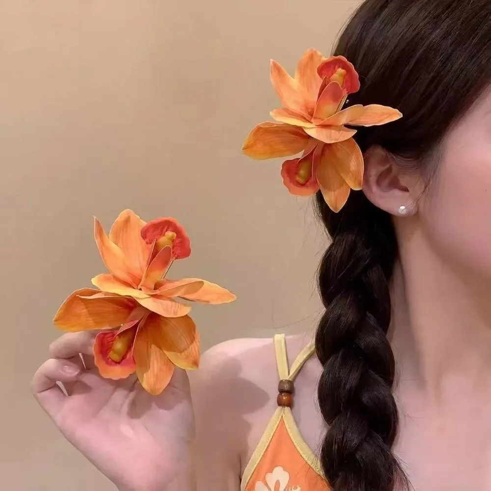 

Artificial Flower Hair Clip Duckbill Clip Colorful Bohemian Flower Side Bangs Clip Seaside Photo Props Beach Hairpin