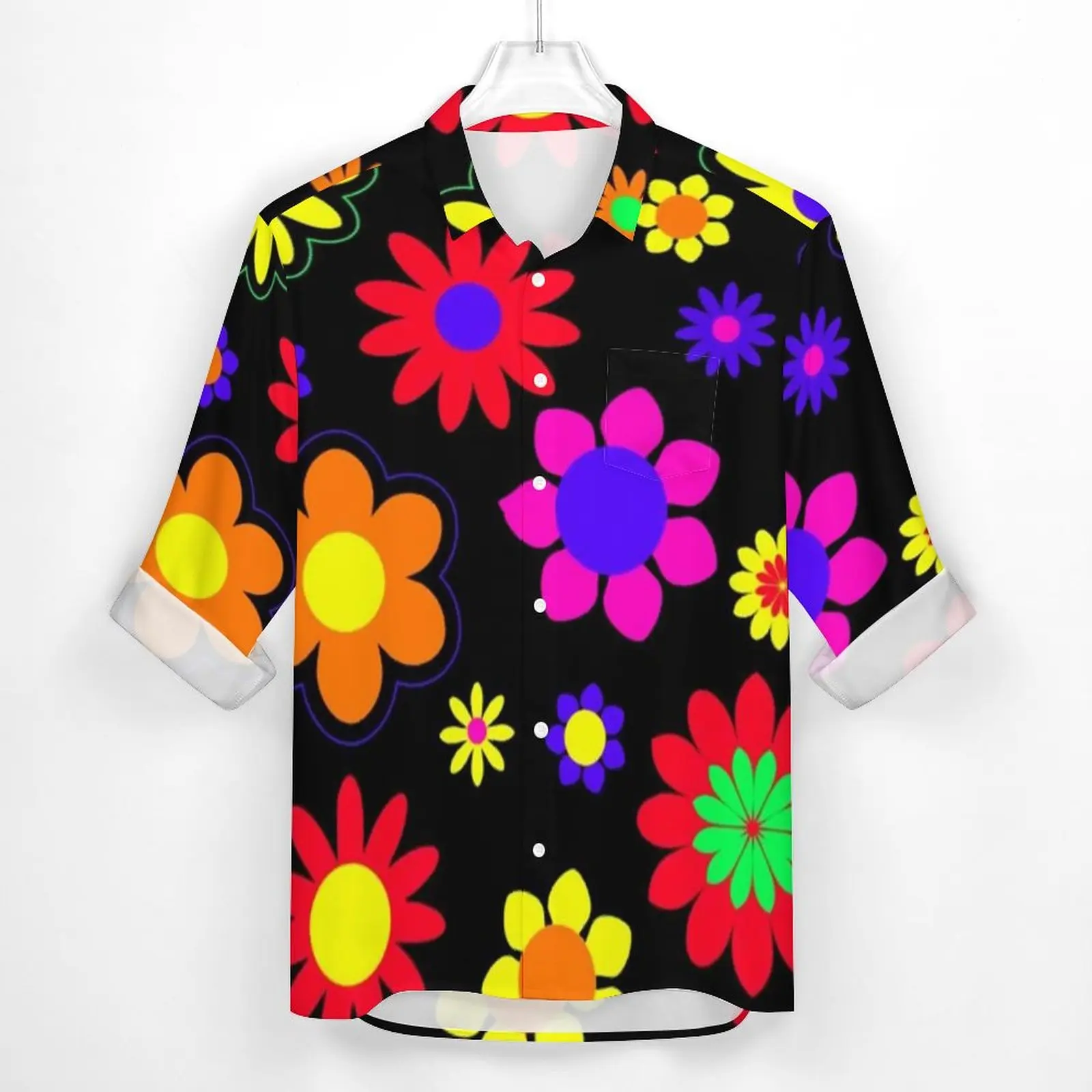 Flower Power Pattern Streetwear Casual Shirt Mens Retro Hippie 60s Shirt Autumn Novelty Blouses Long Sleeve Design Oversized Top