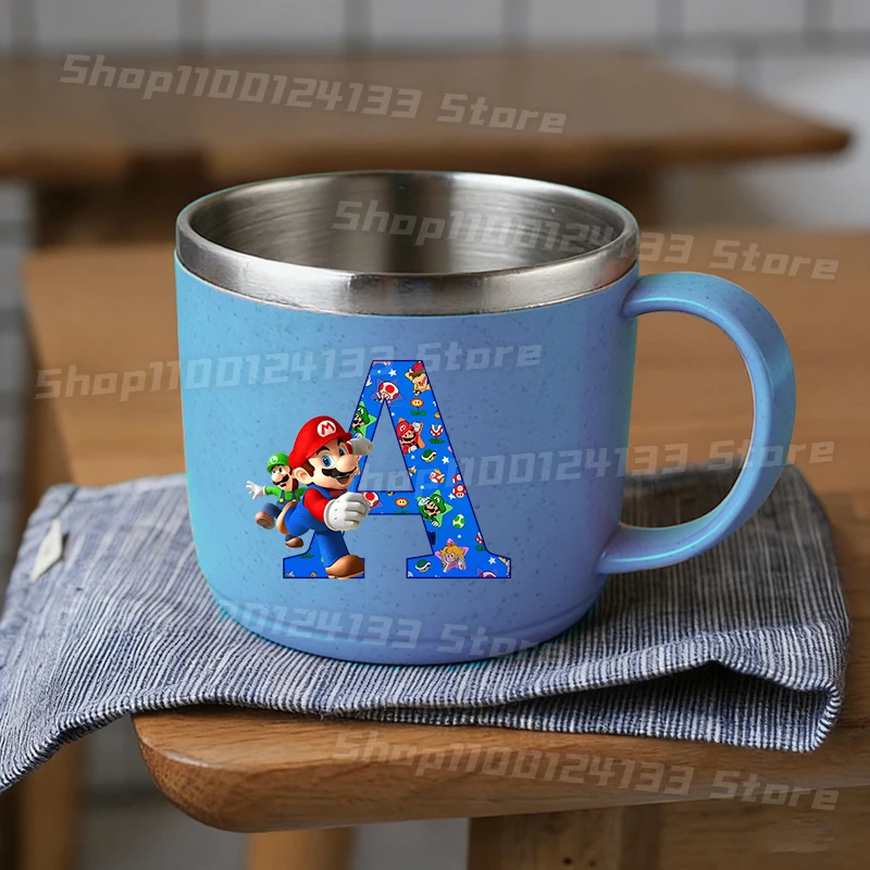 

Cute Marios Stainless Steel Water Bottle game Letters Anime Print Boys Cartoon for Man Woman Toothbrush Cup Kids Party Game Gift