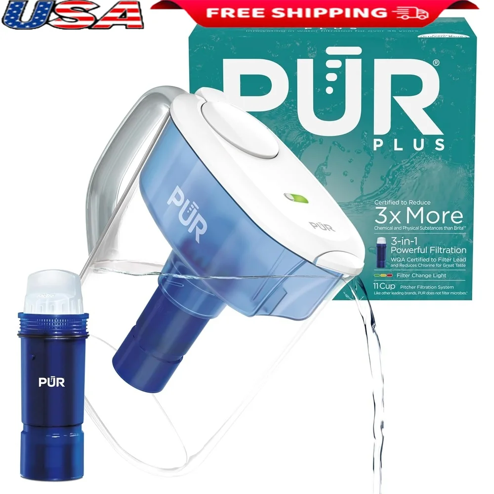 

11-Cup Water Pitcher with Lead-Reducing Filter Dishwasher Safe Powerful Filtration Change Indicator Easy Clean Design
