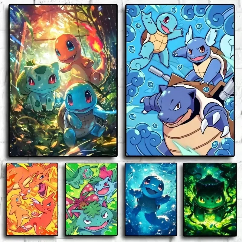 Painting Pokemon Classic Anime Bulbasaur Charmander   Round/Square s Gift Home Decor