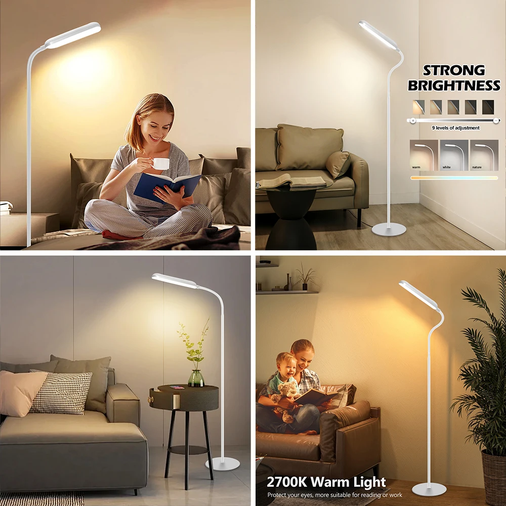 LED Floor Lamp For Living Room Adjustable Gooseneck Stand Light Remote Control Dimmable Standing Reading Light Office Decoration