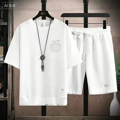 

Мужской комплект из 2 предметов: футболка и шорты с принтом Трафальгар Лоу «Хирург Смерти», вафельный трикотаж, аниме-манга, уличный стиль, спортивный костюм