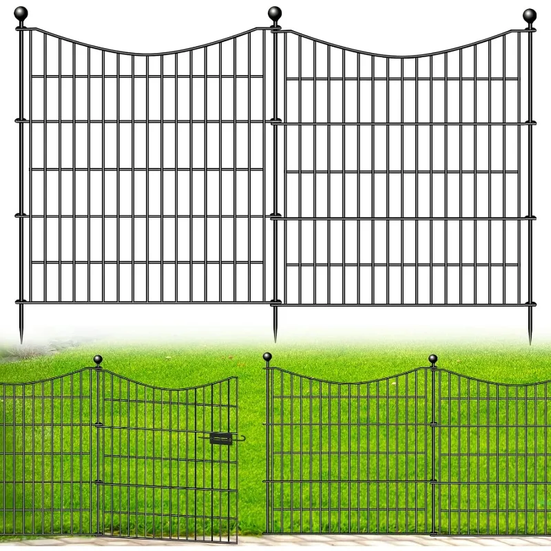 Decorative Garden Fence Gate 32in X35.4ft Dog Fence Outdoor Yard Animal Barrier Fence No Dig Rustproof Metal Garden Edging Fence