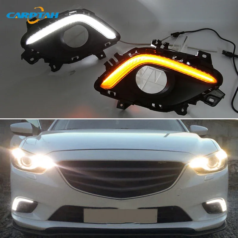 Car LED DRL 12V Daylights For Mazda6 Mazda 6 2013 2014 2015 2016 Yellow Turn Signal Daytime Running Light Car Foglamp