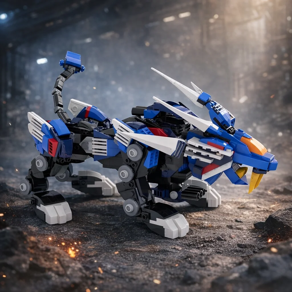 

MOC Mechanical Lion Beast Building Blocks Model Blue Mecha Animal Robot Articulated Creature Bricks Toy for Kids Adults Gift
