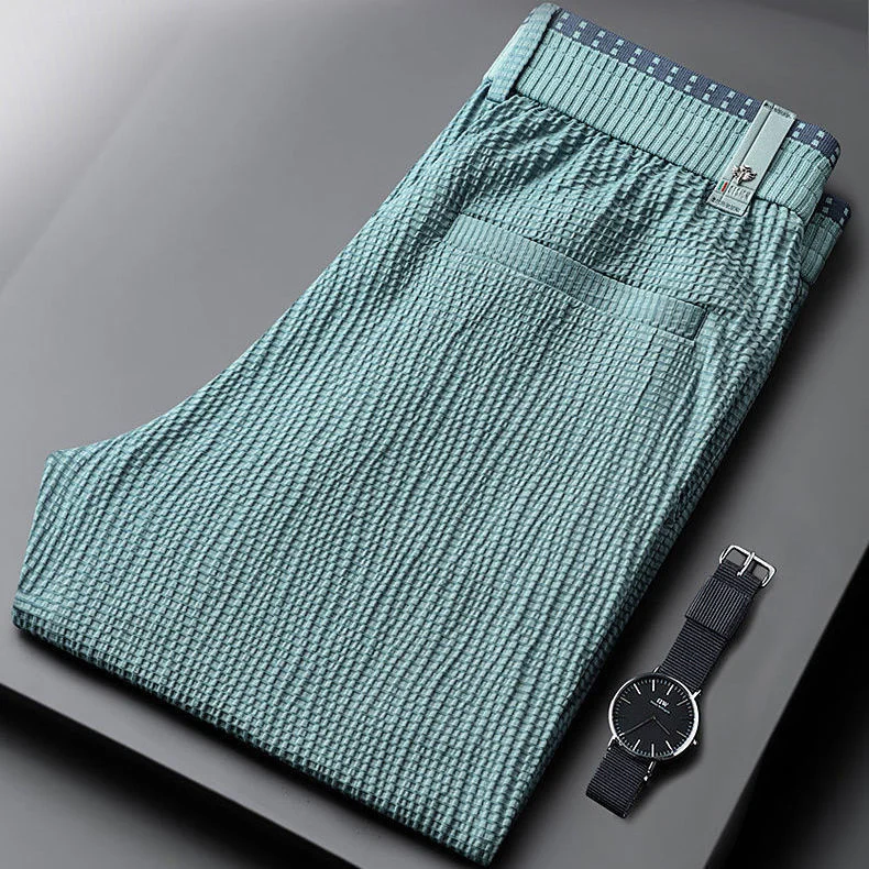 

Summer Fashion Thin Ice Silk Pants Mens Drying Breathable Straight High End Business Casual Mens Clothing Trousers Vintage Green
