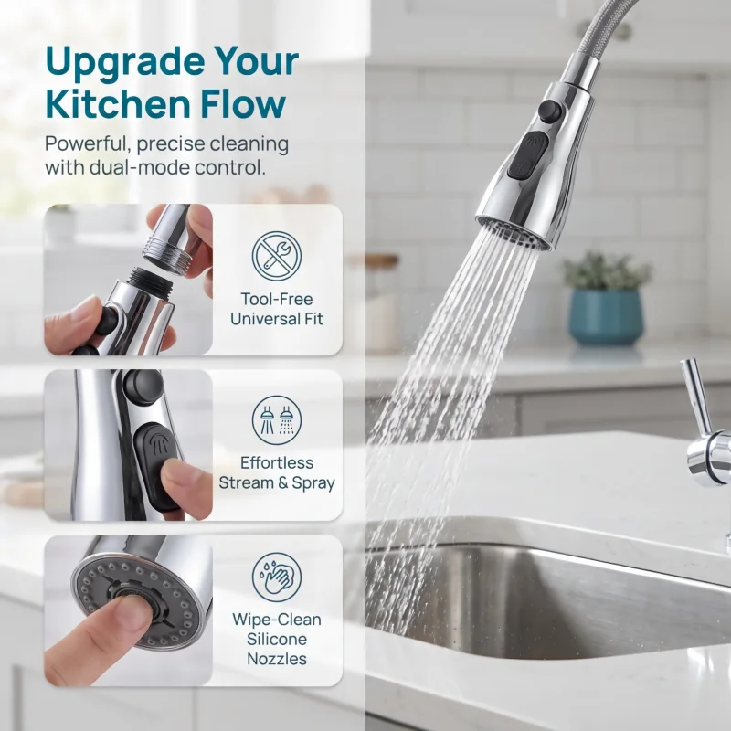 Premium Kitchen Pull Out Faucet Sprayer, 3 Modes ABS Water Saving Basin Sink Shower Head for 1/2