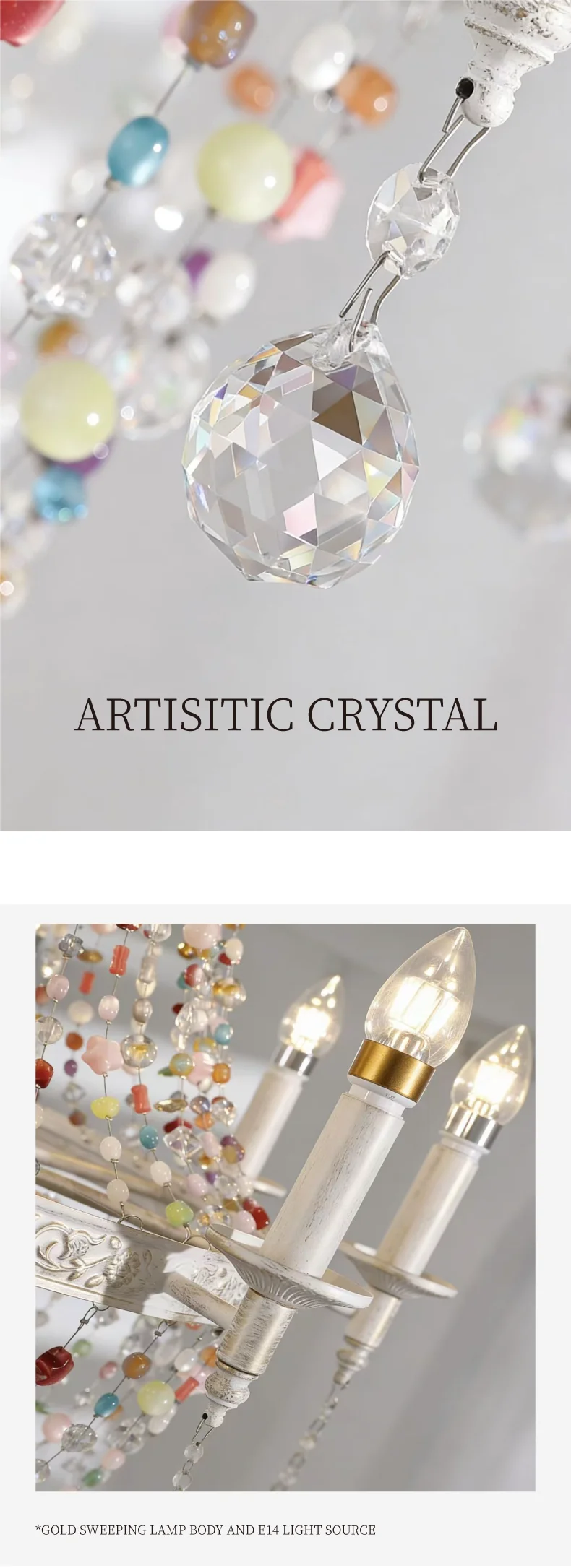 French Colorful Crystal LED E14 Pendant Light American Retro