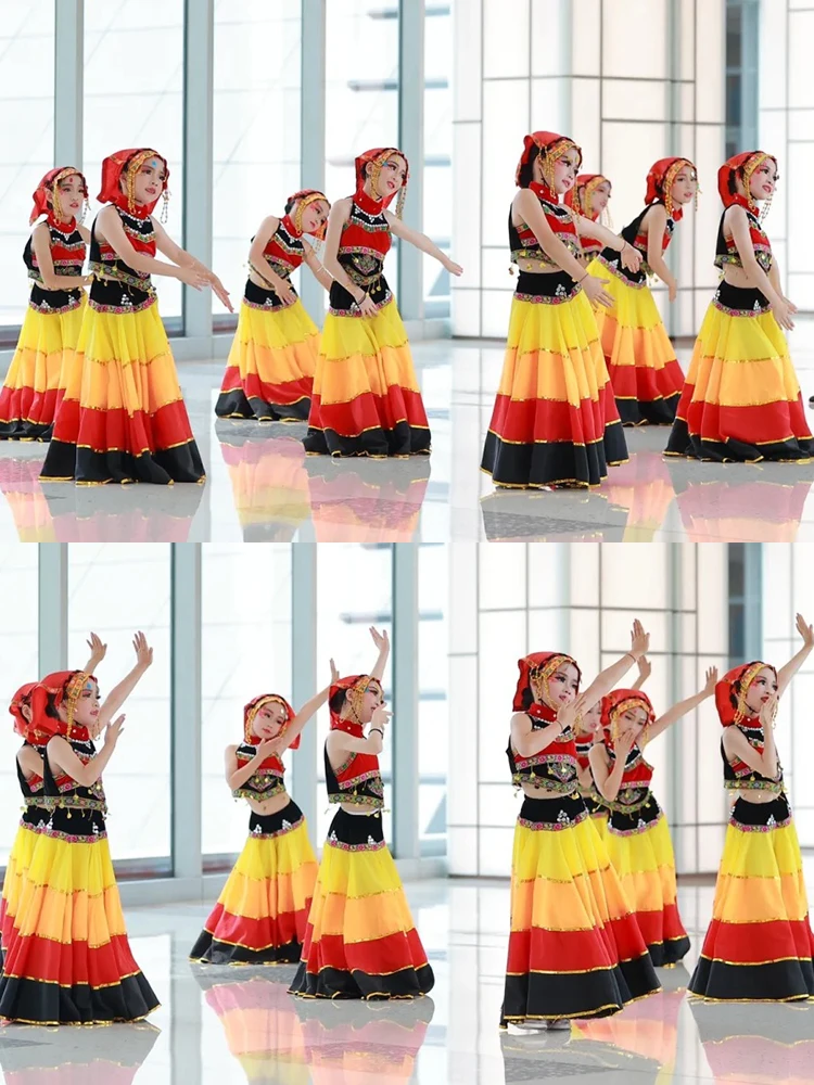 

Children's National Costume Set July Torch Festival Dance Performance Outfit Girls' Traditional Clothing from Yunnan Sichu...
