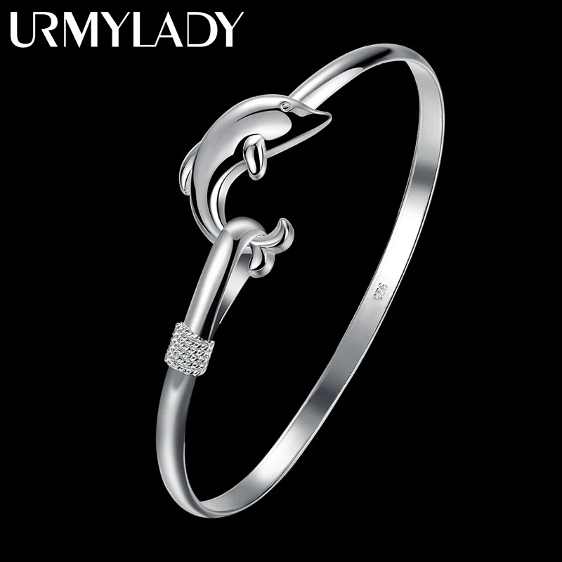 Hot 925 Sterling Silver Bracelets for Women fine cute dolphin bangle adjustable Jewelry Fashion Party Gifts Girl student