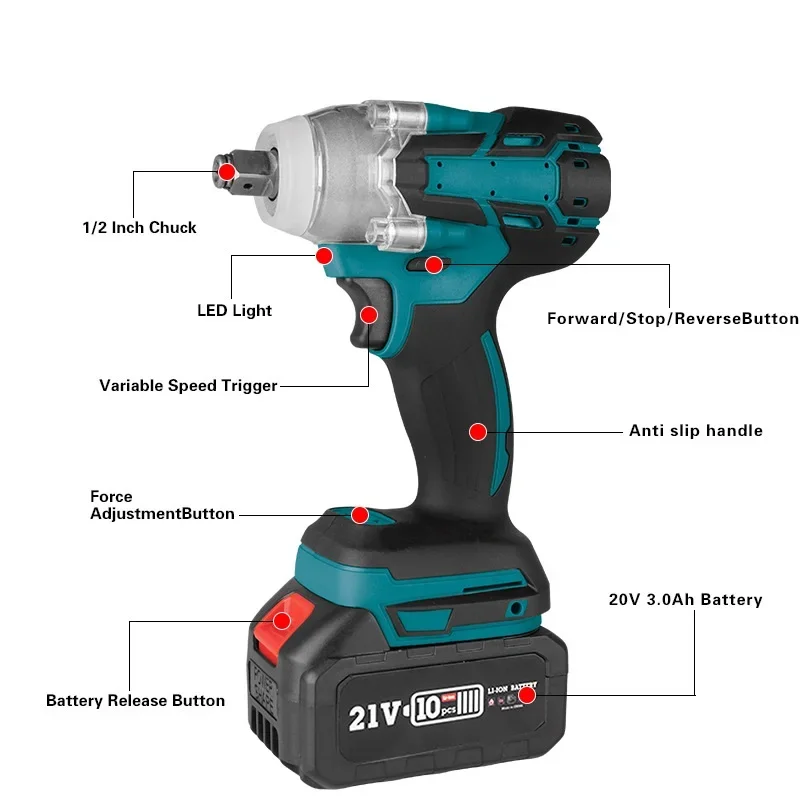 Original Factory Power Tools Impact Wrenches 21V Lithium Ion Impact Wrench Set Brushless Electric Wrench