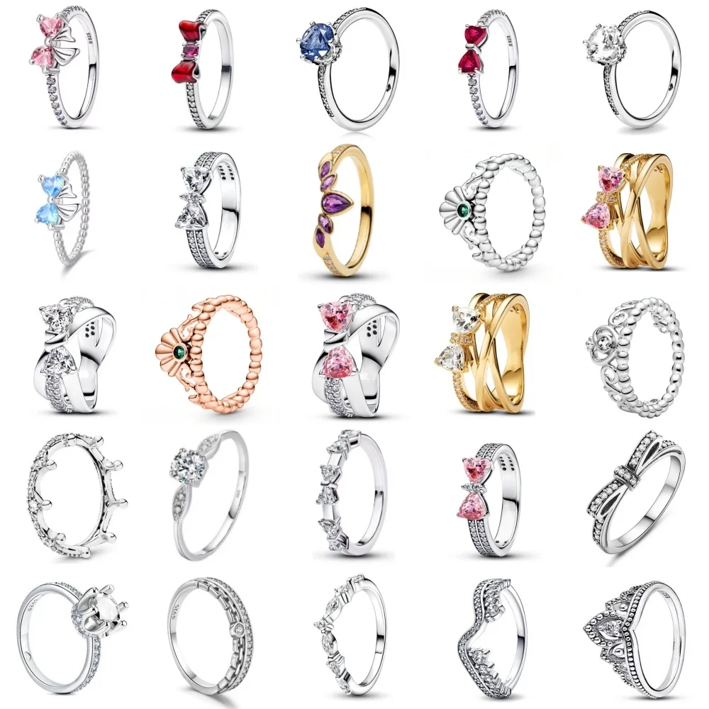 

Сверкающие кольца из серебра 925 пробы, золотисто-розового цвета с бантом и короной, размер 6789, женские украшения, модное кольцо в форме лотоса, аксессуары, подарки на годовщину вечеринку