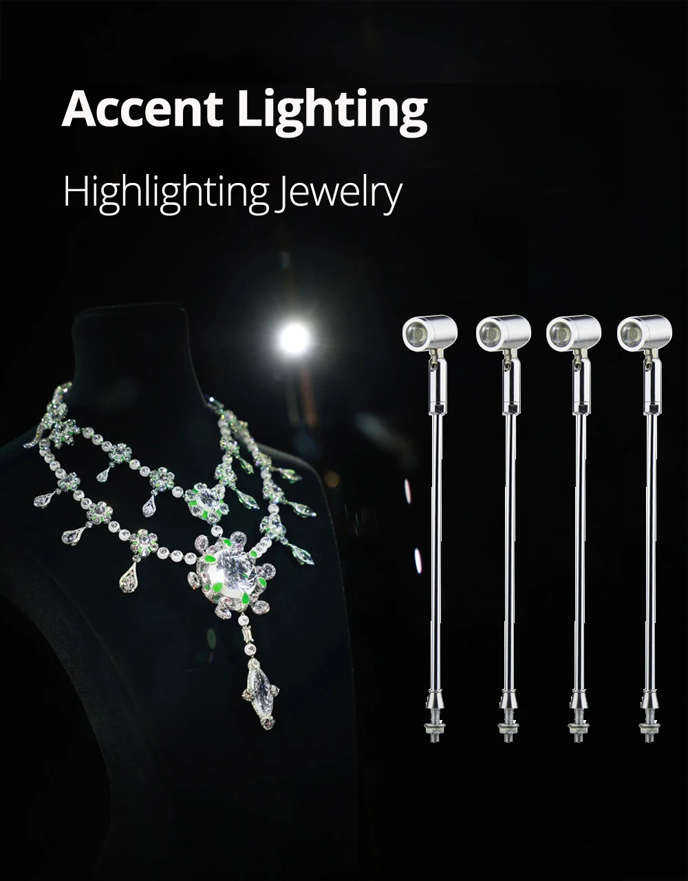 

4 Pack Commercial LED Jewelry Showcase Cabinet Lighting 1W 90+ CRI Accent Light for Diamond Display Aluminum 180° Rotatable