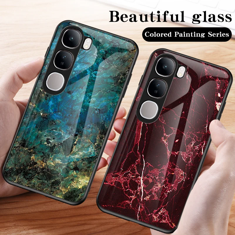 Vivo V40 Lite 5G V2417 Case Marble Grain Tempered Glass Hard Back Cover Case Silicone Bumper for Vivo V40 Lite V40Lite 5G V2417