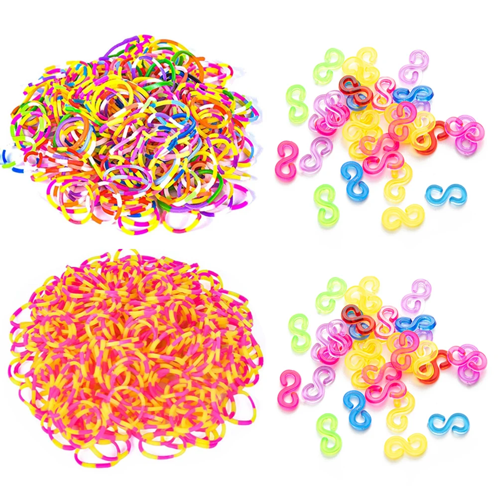 700pcs S Clips Hook and Elastic Different Color Rubber Loom Band For DIY Children Weaving Bracelet Women Jewelry Making Supplies