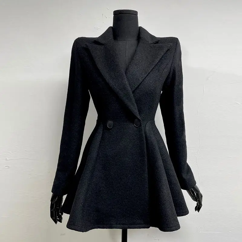 Luxury High-quality Wool Coat Slim-fit Jacket Women Autumn Winter Tweed Trench Coat Long-sleeved Top Outerwear Office Lady Coat