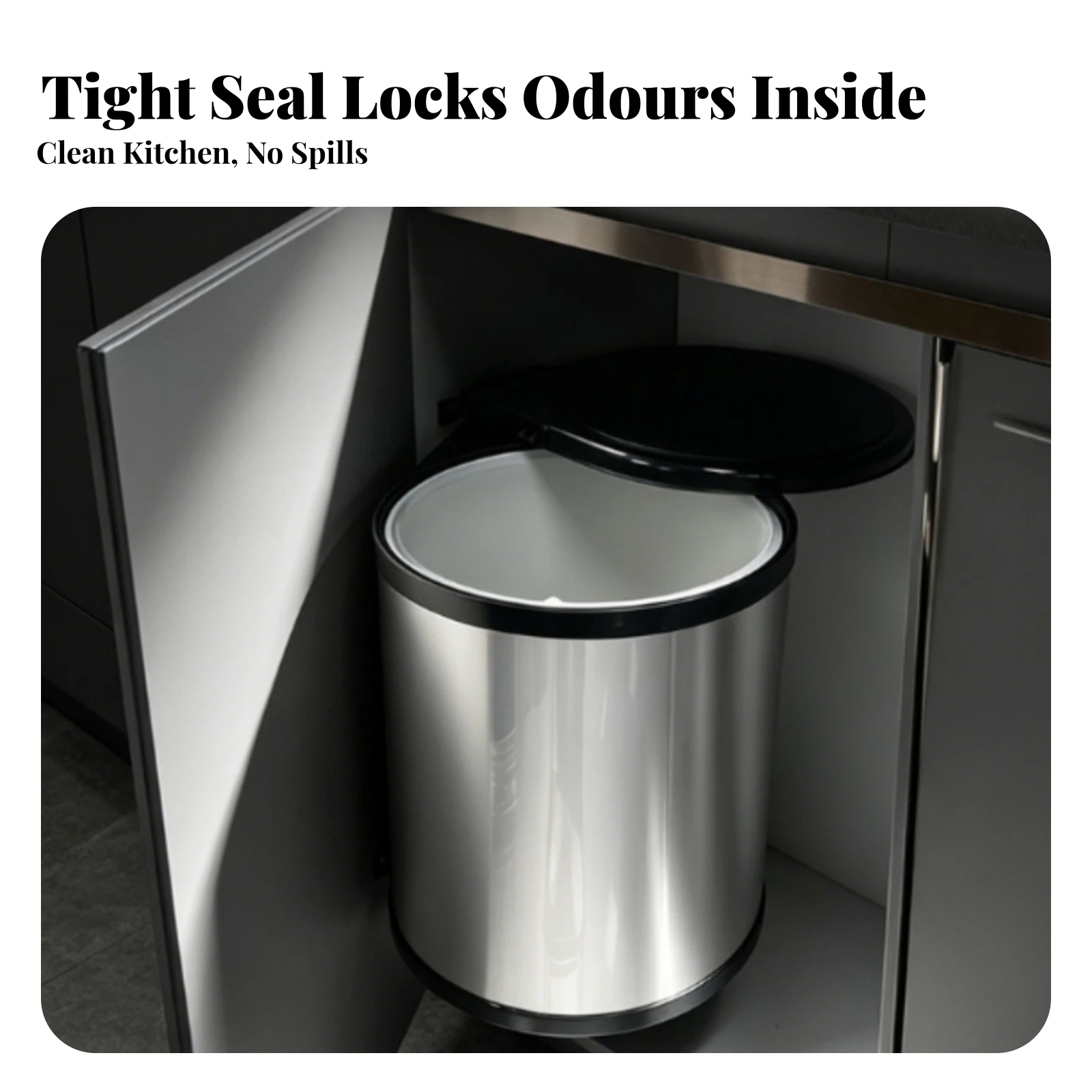 Trash Bin with Door Linkage Built-in Cabinet Trash Bin Stainless Steel Space-Saving for Homeowners, Kitchen Cabinets view 2