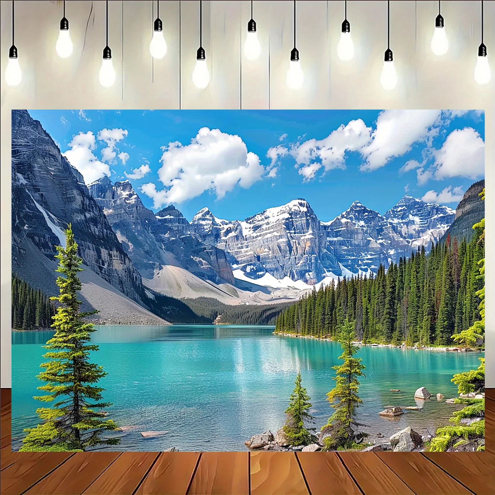 2D flacher 1-teiliger Banff National Park-Landschafts-Polyester-Hintergrundstoff, geeignet für Heim- und Partydekoration