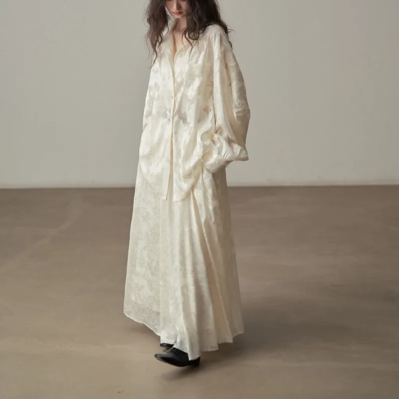 KWTX 2025 Nieuwe Vintage Getextureerde Jacquard Blouse & Midi Rok Set Vrouwen Lente Zomer Bloemen Kant Elegant Office Casual Outfit